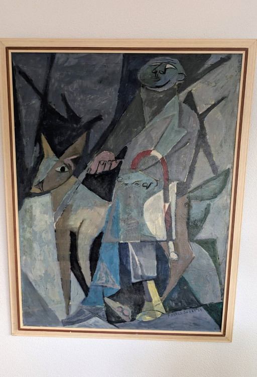 Unieke set Pierre van Soest - Groot schilderij (88x114 cm) + 3 originele voorstudies