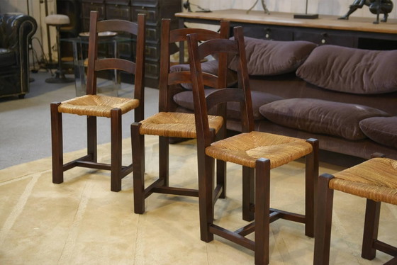 Set of 4 chairs in elm and straw by Aranjou 1950s, Dining chairs, Wood, Vintage (photo 9 of 14)