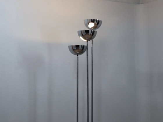 Image 1 of Lamperti 3-koloms chromen vloerlamp uit de jaren 70, ruimtevaarttijdperk Italiaans design