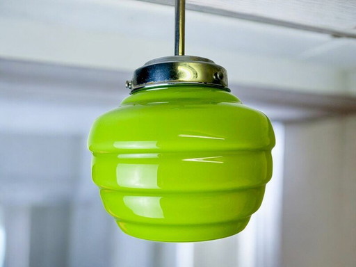 Art Deco Green Honeycomb Glass Hanging Light