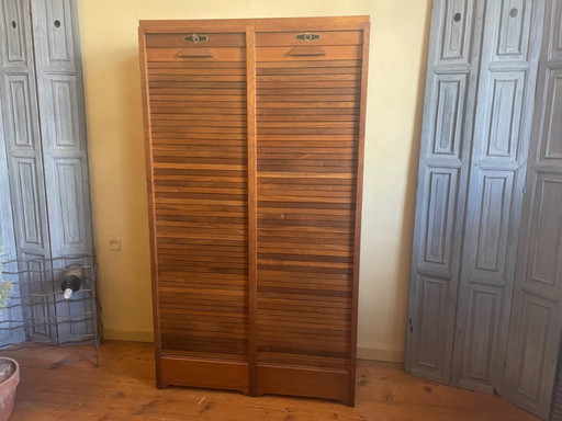 Rollladenschrank, Aktenschrank, Musikschrank, 1960er Jahre, Französisch
