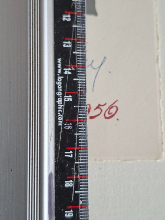 Image 1 of ingelijste litho van Jan van Heel nieuwjaarskaart mid century 1956