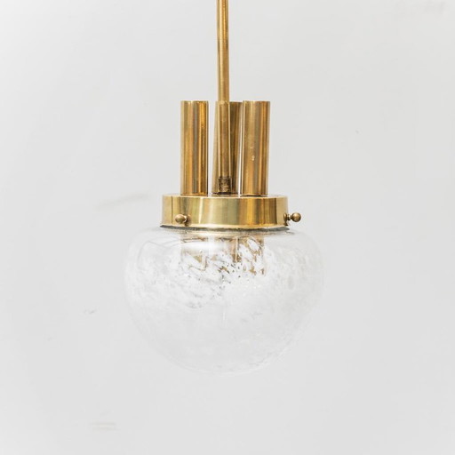 LAMPADA A SOSPENSIONE VINTAGE EN OTTONE ET VETRO SOFFIATO – LAMPADARIO DESIGN ANNI '60