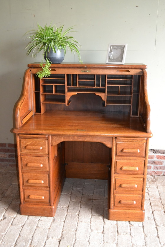 Image 1 of Antique Oak Wooden Shutter Desk, Secretaire