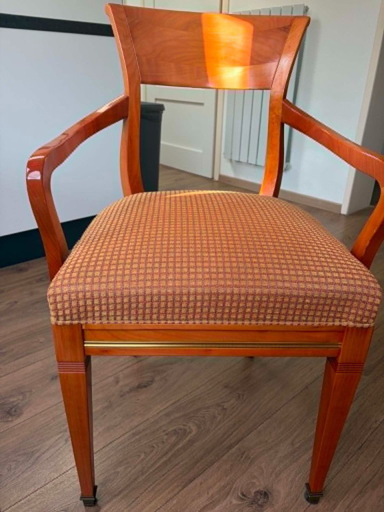 Image 1 of round wooden dining table with glass top and 4 matching chairs