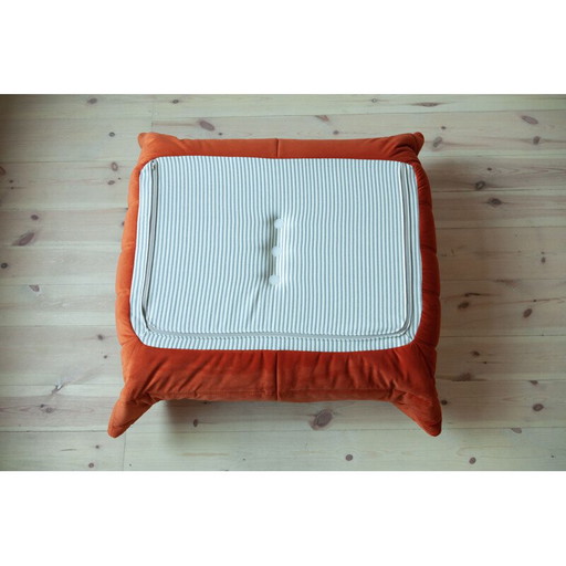 Togo vintage woonkamer set in oranje fluweel van Michel Ducaroy voor Ligne Roset, Frankrijk 1973