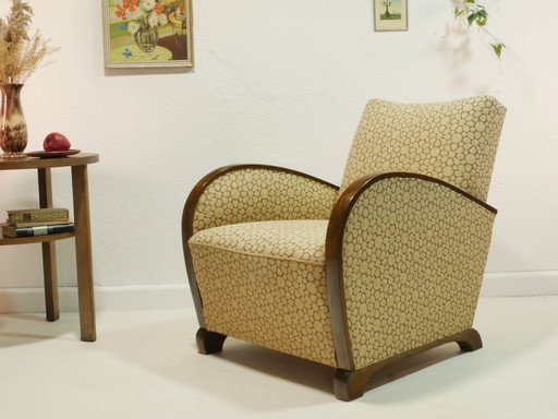 Poltrona vintage, anni '60, modello Mid-Century, rivestimento color crema-marrone, Germania