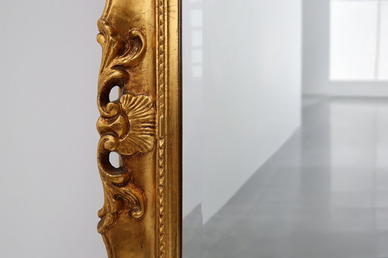 Image 1 of French Vintage square carved wooden gilded mirror in Baroque style