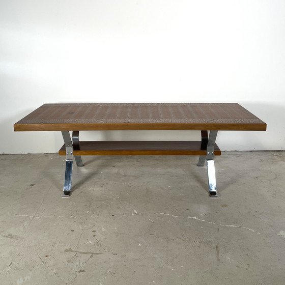 Image 1 of Tavolino vintage con piano in rame e gambe cromate