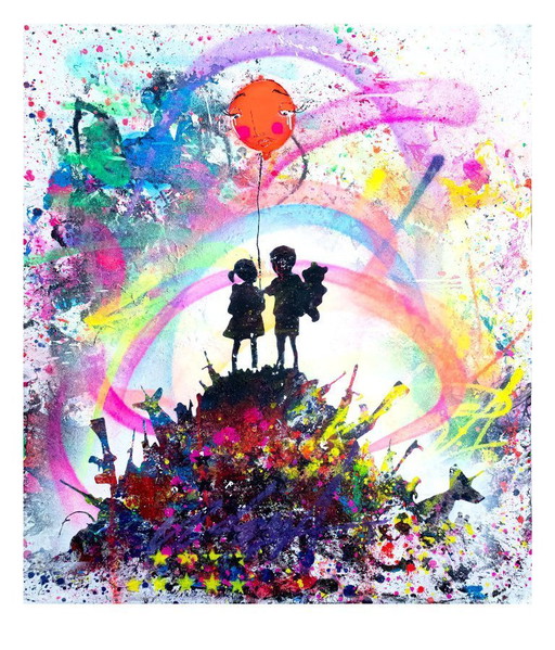 UTOPIA - Kids on Guns Hill - Artist's painting under glass