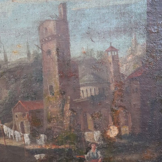 Image 1 of Paysage côtier, peinture à l'huile ancienne sur toile, Italie, XVIIIe siècle