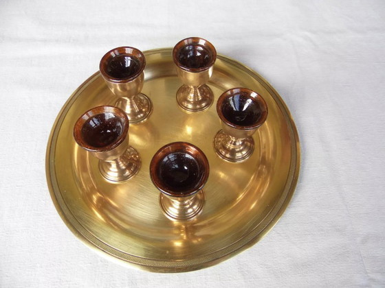Image 1 of Servizio da caviale in ottone e vetro soffiato