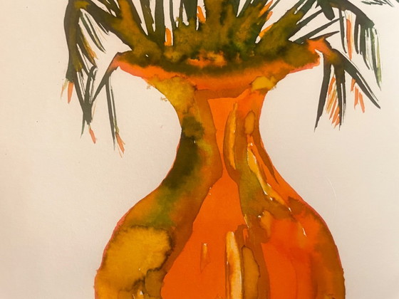 Signed Still Life Painting "Provençal Jar Adorned with Plants" – P. Fenilhac, Paintings & Drawings, Paper (photo 7 of 9)