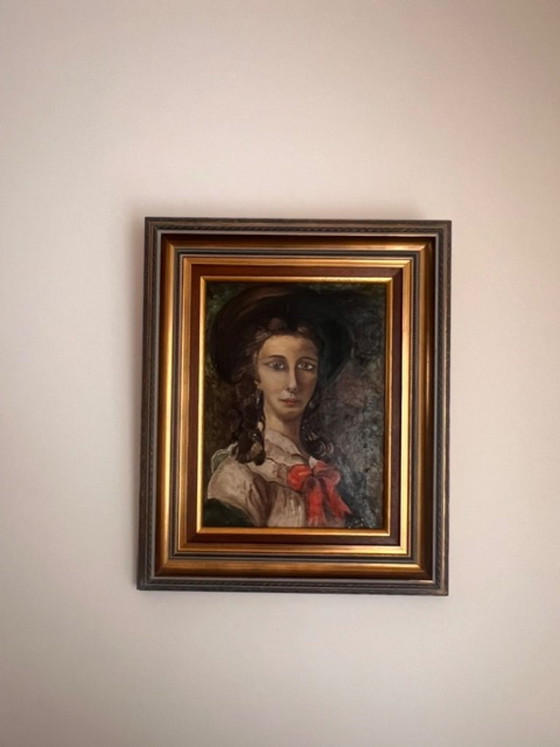Dipinto a olio con ritratto femminile, firmato, datato 1948 – Dipinti e disegni, Legno, Tela (photo 8 of 10)