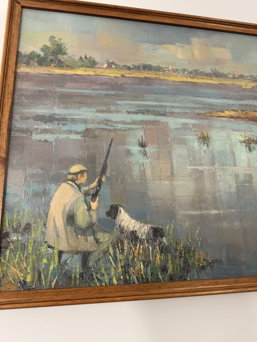 Schilderij van een jachttafereel Suzette MEZIE