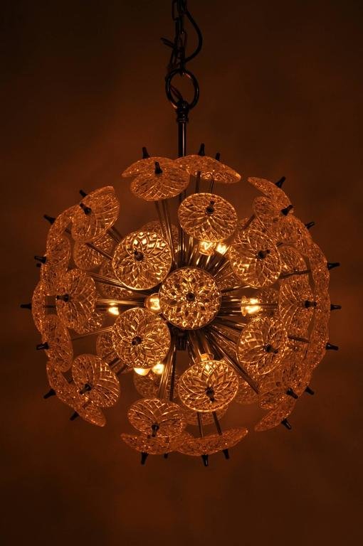 Image 1 of 1970s Glass with Chrome Sputnik Chandelier in the Style of Emil Stejnar