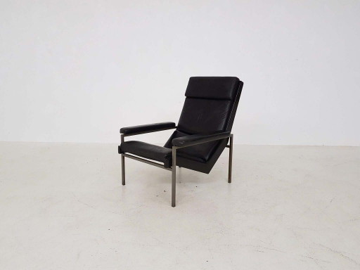 Chaise longue en cuir noir Rob Parry for Gelderland, The Nerherlands 1960's