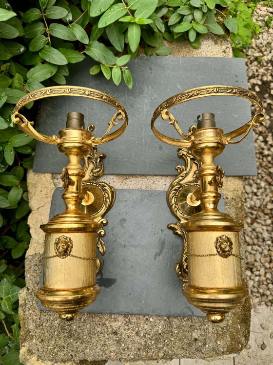 Coppia di Applique in ottone con leone stile Impero (photo 2 of 11)