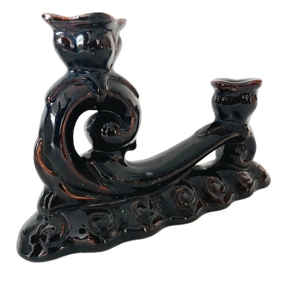 Image 1 of Vintage kandelaar keramiek chocolade bruin 1950's