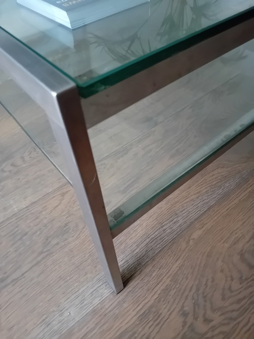 Tavolino da caffè in vetro e acciaio