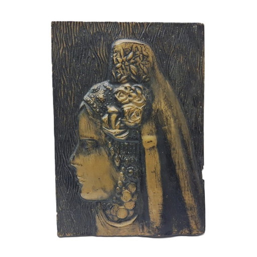 Vintage Gips-Basrelief-Wanddekoration 29x21 cm