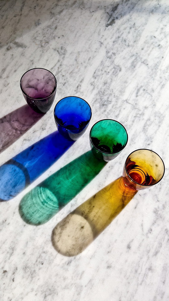 Image 1 of 4x vintage gekleurd borrelglas / shotglas italiaans 50’s 