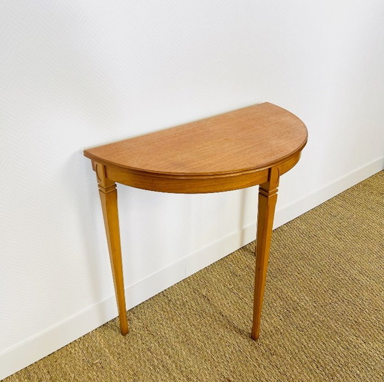 Image 1 of Table console demi-lune vintage en teck par Legate Furniture, 1970