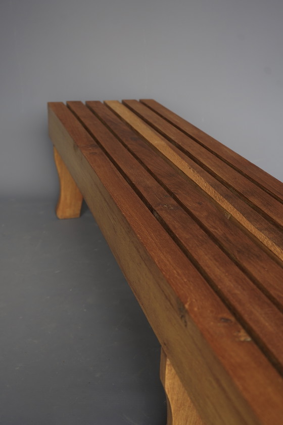 Image 1 of Long banc à lattes en chêne vintage, 1960s