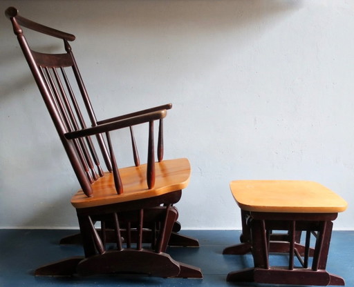 Gleit-/Liegestuhl mit Fußstütze aus der Mitte des 20. Jahrhunderts, 1960er Jahre – verstelbare relaxstoel, Wood