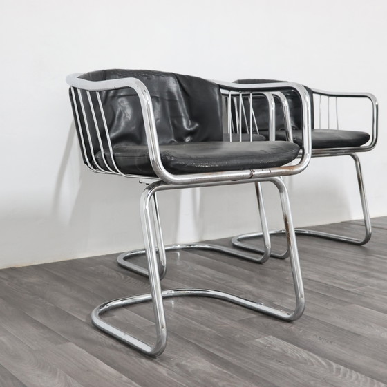 Image 1 of Gastone Rinaldi set van 4 stalen fauteuils, jaren 70 design, moderne antiek