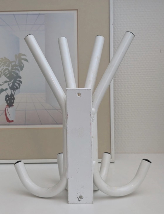 Image 1 of Vintage Wall Coat Rack Steel White Black 1980's