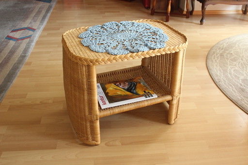 Charmantern side table/nightstand 2-tier made of rattan, bamboo, wood, vintage