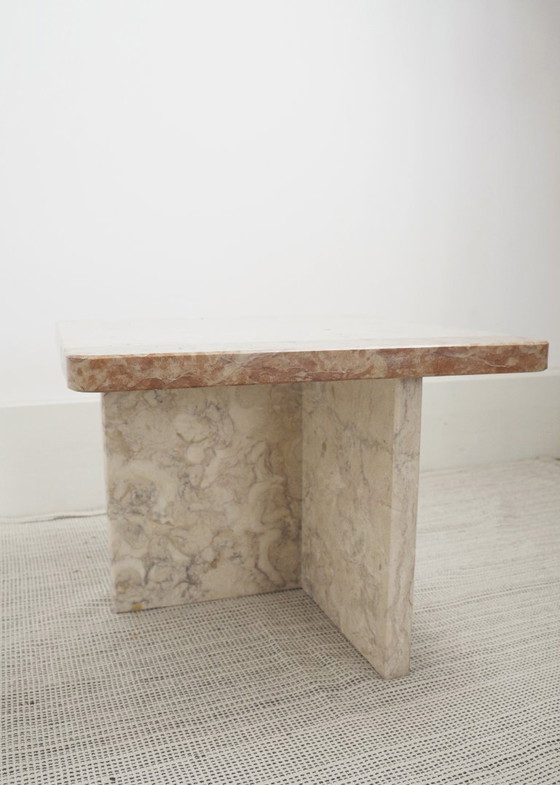 Image 1 of  Vintage Marble Nesting Tables Set of 3, Square Side Tables, Postmodern Solid Fossil Marble Stone Coffee Tables, Modern Accent F