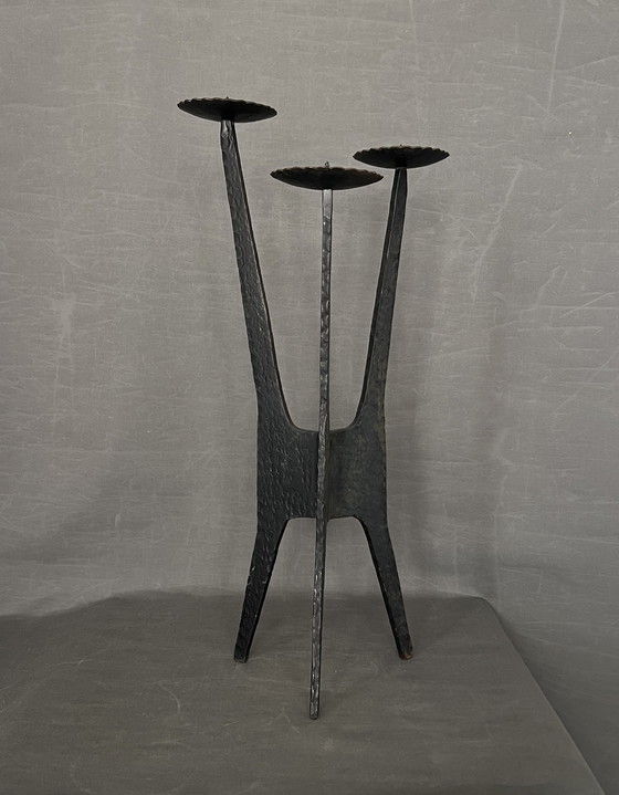 Image 1 of Brutalist Wrought Iron Floor Candelabra - Approx. 1960 Design