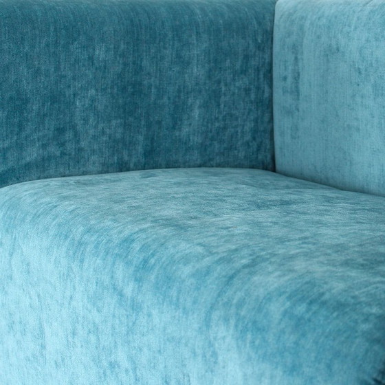 Image 1 of Cornaro two-seater sofa in iroko wood and blue velvet by Carlo Scarpa for Studio Simon, Italy, 1974