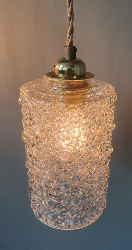 Set of 2 Vintage Glass Pendant lamps - Bubble Glass Texture (photo 21 of 26)