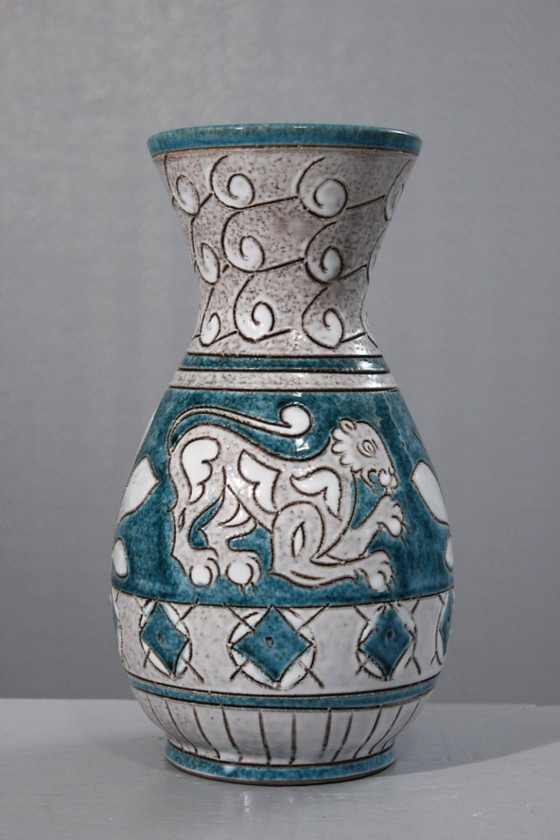 Image 1 of Fratelli Fanciullacci grande vaso con leoni ceramica italiana d'epoca 1960