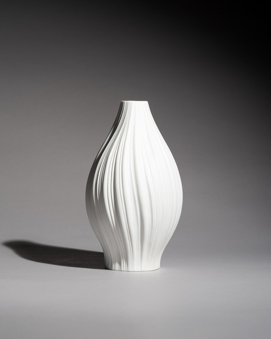 Image 1 of Rosenthal Vase Duo Martin Freyer Bisque Porcelain Plissée Iconic Design 2. Wahl 