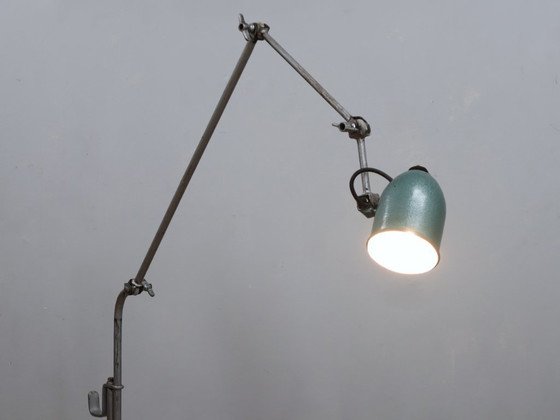 Image 1 of 1960s adjustable industrial floor lamp green hammertone