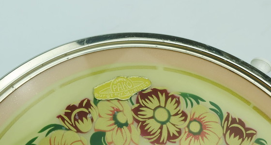Image 1 of 1930s Rotatable Cake Platter Glass Chrome Cake Plate Floral Decor