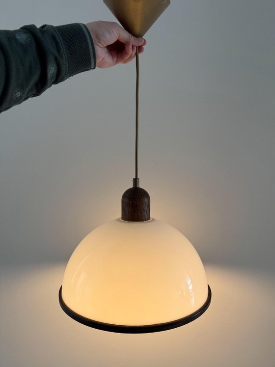 1 lampe suspendue champignon vintage Steinhauer en plexiglas et chêne – Suspensions, Wood (photo 5 of 6)