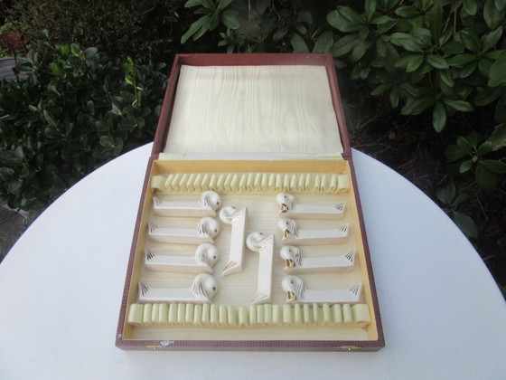 Image 1 of 10 Art Deco Knife Rests Duck Shaped in old cutlery box - unusual