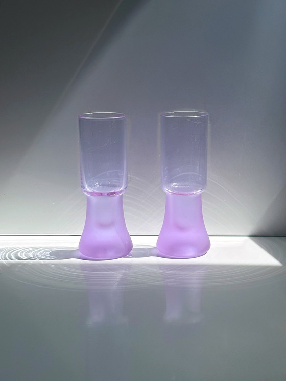 Image 1 of 6 Bicchieri vintage in vetro alessandrite Longdrink Arnolfo di Cambio Sergio Asti Space Age Brutalist Longdrink Neodymium Italia