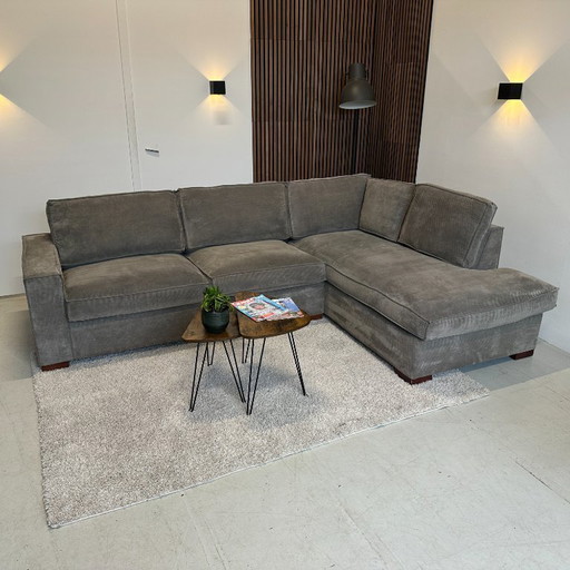 Ecksofa aus Holz, gerippter Stoff, 283 x 197 cm