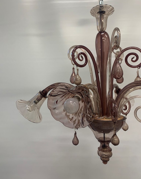 Image 1 of Vintage Murano kroonluchter toegeschreven aan Venini, zeldzame paarse kleur, 1930, Italië