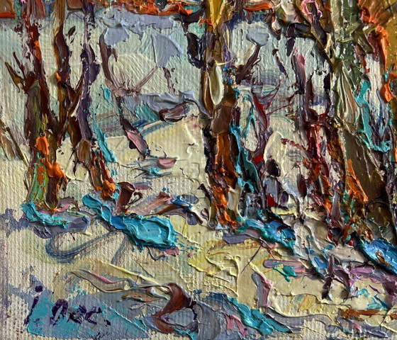 Image 1 of Original Oil Painting Winter Church Landscape Sunny winter day
