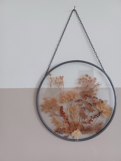 Vintage '70s, botanical stained glass. Dried flowers and plants.