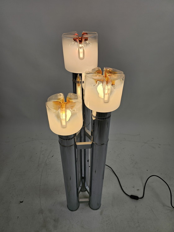 Image 1 of Lampada da terra italiana cromata e vetro