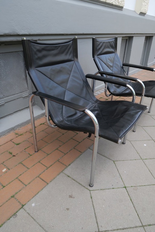 2 poltrone in pelle di Hans Eichenberger per Strässle anni '80