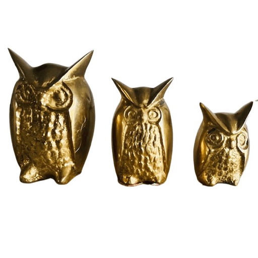 Conjunto de búhos de latón vintage, dorados, de la década de 1960.